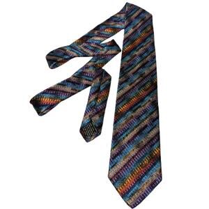 Vintage 80's Missoni Silk Neck Tie Made In Italy Signature Color Patterning